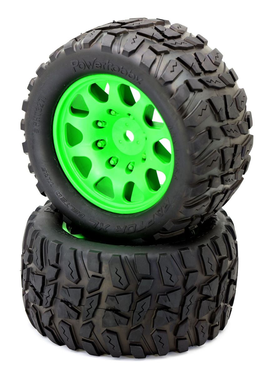 Picture of Power Hobby PHBPHT3271GREEN Raptor XL Belted Tires & Viper Wheels&#44; Green - 2 Piece