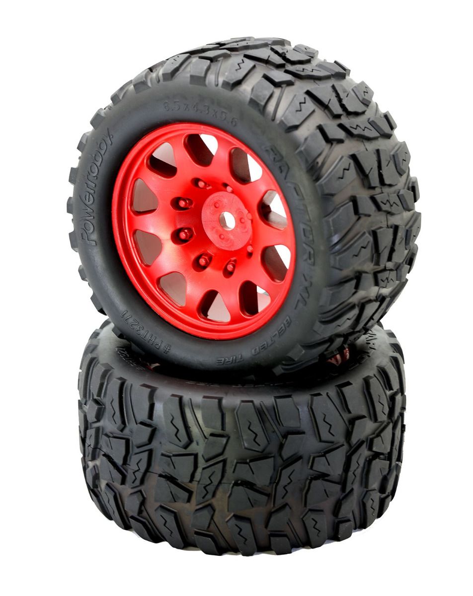 Picture of Power Hobby PHBPHT3271RED Raptor XL Belted Tires & Viper Wheels&#44; Red - 2 Piece