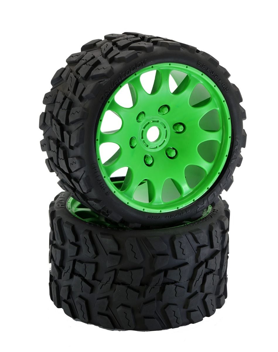Picture of Power Hobby PHBPHT1141SGREEN Raptor Belted Monster Truck Tires & Wheels with 17 mm Hex&#44; Green