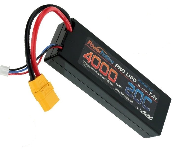 PHB2S400020CXT90 2S 7.4V 4000mAh 20C LiPo Battery Pack with XT90 Plug Hard case -  Power Hobby
