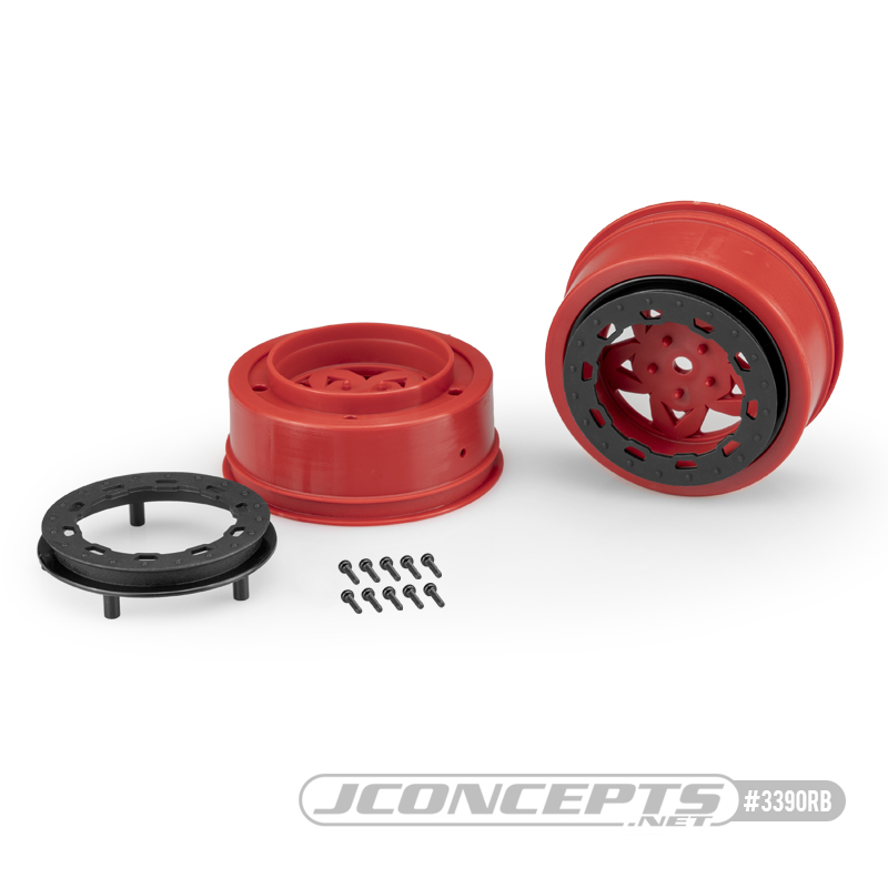 Picture of J Concepts JCO3390RB Tremor&#44; Slash Narrow Front Wheel with Beadlock&#44; Red & Black - 2 Piece