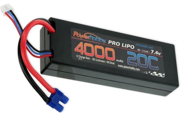 PHB2S400020CEC3 7.4V 4000mAh 2S 20C LiPo Battery Pack with EC3 Plug Hard Plug -  Power Hobby