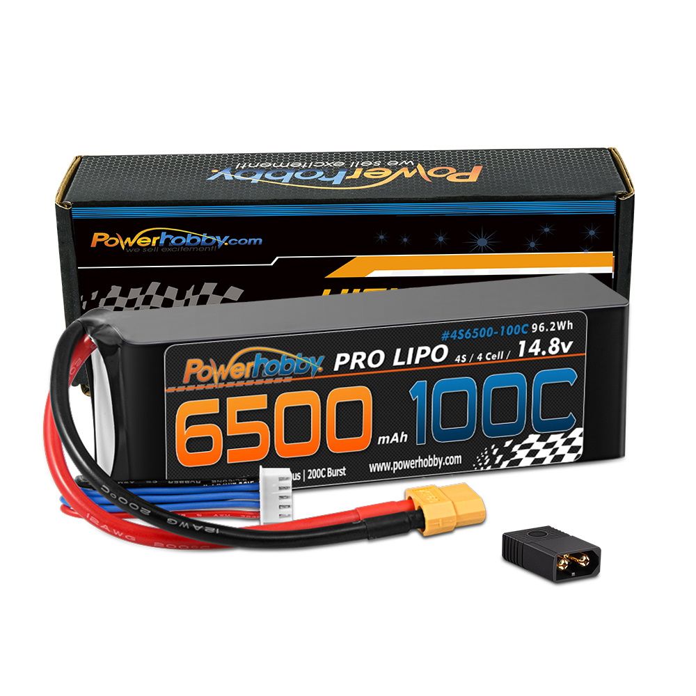 PHB4S6500100CXT60APT 4S 14.8V 6500mAh 100C Lipo Battery with XT60 Plug Plus Adapter -  Power Hobby