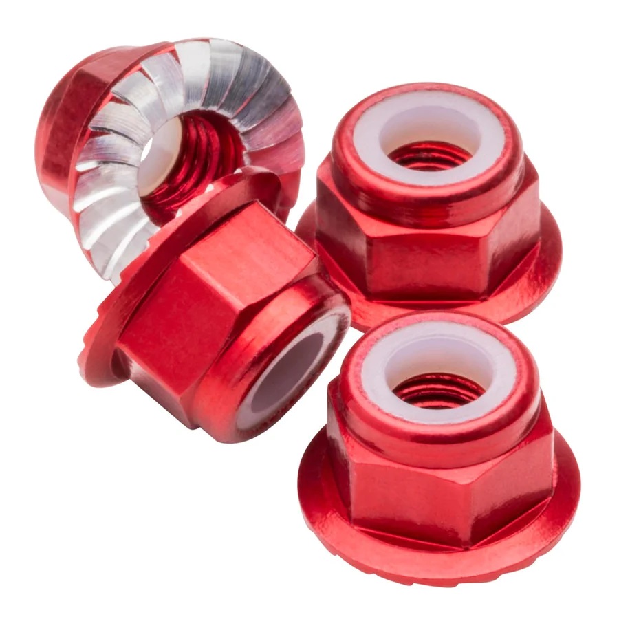 Picture of 1UP Racing 1UP80532 M4 Flanged & Serrated Aluminum Locknuts&#44; Red - 4 Piece