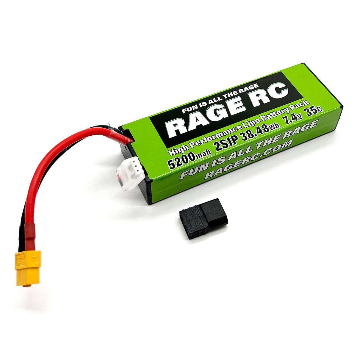 Rage RC RGRLP52002S35T 5200mAh 2S 7.4V 35C Hard Case LiPo Battery with XT60 TRX Adapter -  Plastiflex Company Inc