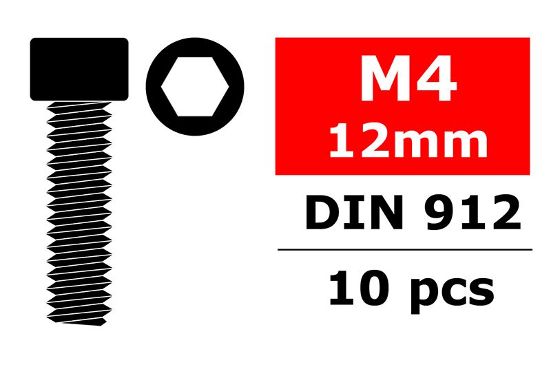 COR3001-40-12 M4 x 12 mm Hex Socket Head Steel Screws, Black - 10 Piece