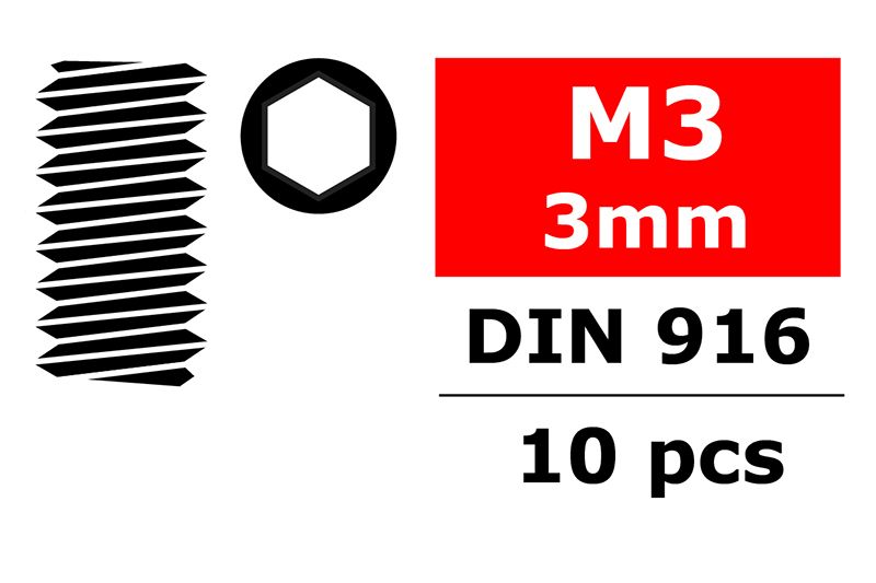 COR3004-30-03 M3 x 3 mm Hex Steel Set Screws, Black - 10 Piece