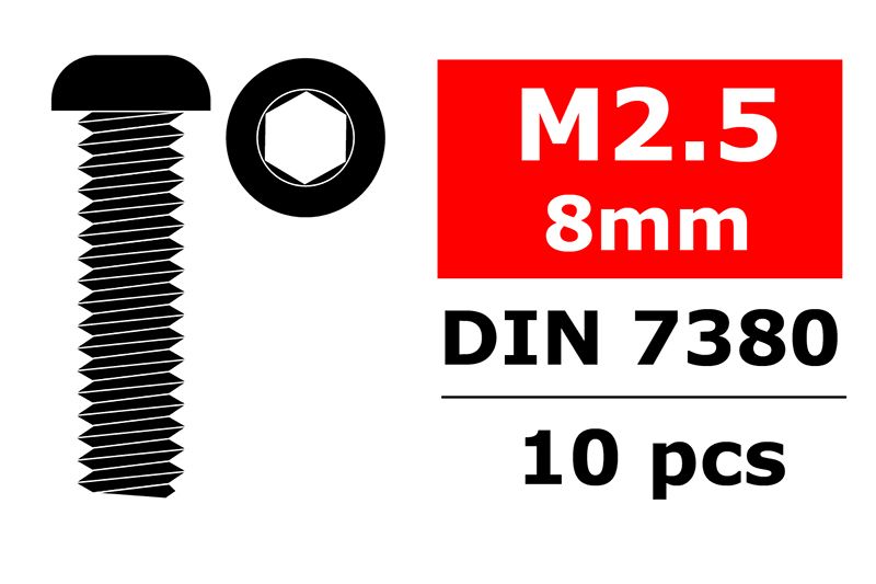 COR3003-25-08 M2.5 x 8 mm Hex Button Head Steel Screws, Black - 10 Piece