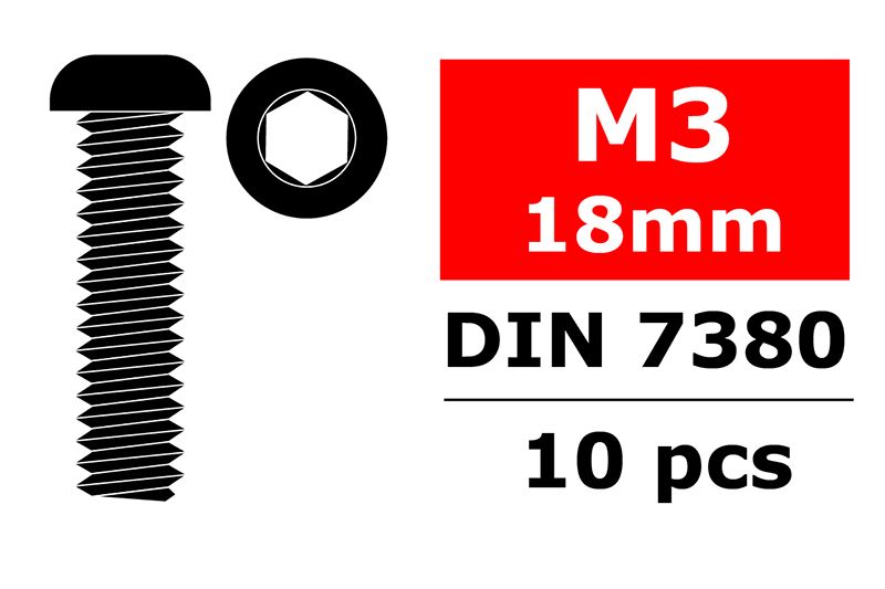 COR3003-30-18 M3 x 18 mm Hex Button Head Steel Screws, Black - 10 Piece
