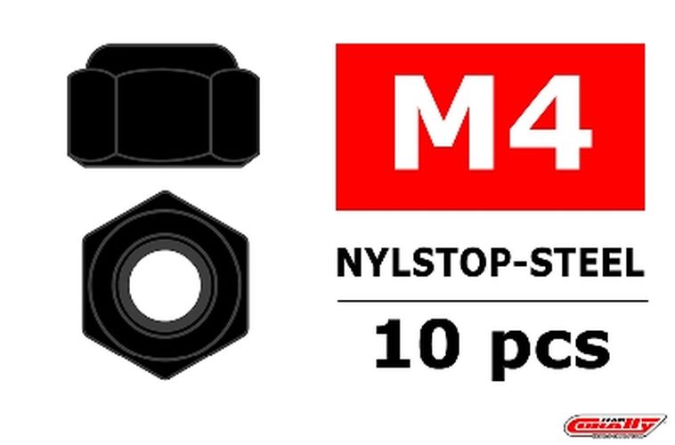 COR3101-40-6 M4 Steel Nylstop Nut, Black Coated - 10 Piece