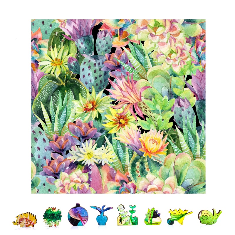 Picture of ZenChalet Puzzles ZCPFC500 Floral Cactus Wooden Puzzle - 500 Piece