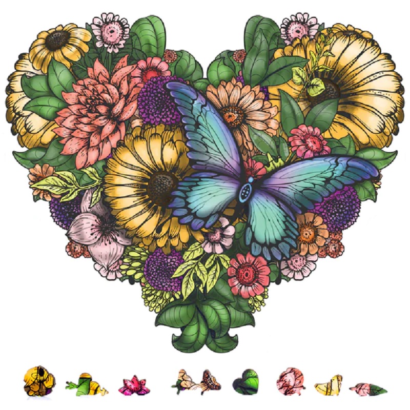 Picture of Zenchalet Puzzles ZCPFH200 Flower Heart Wooden Puzzle - 200 Piece