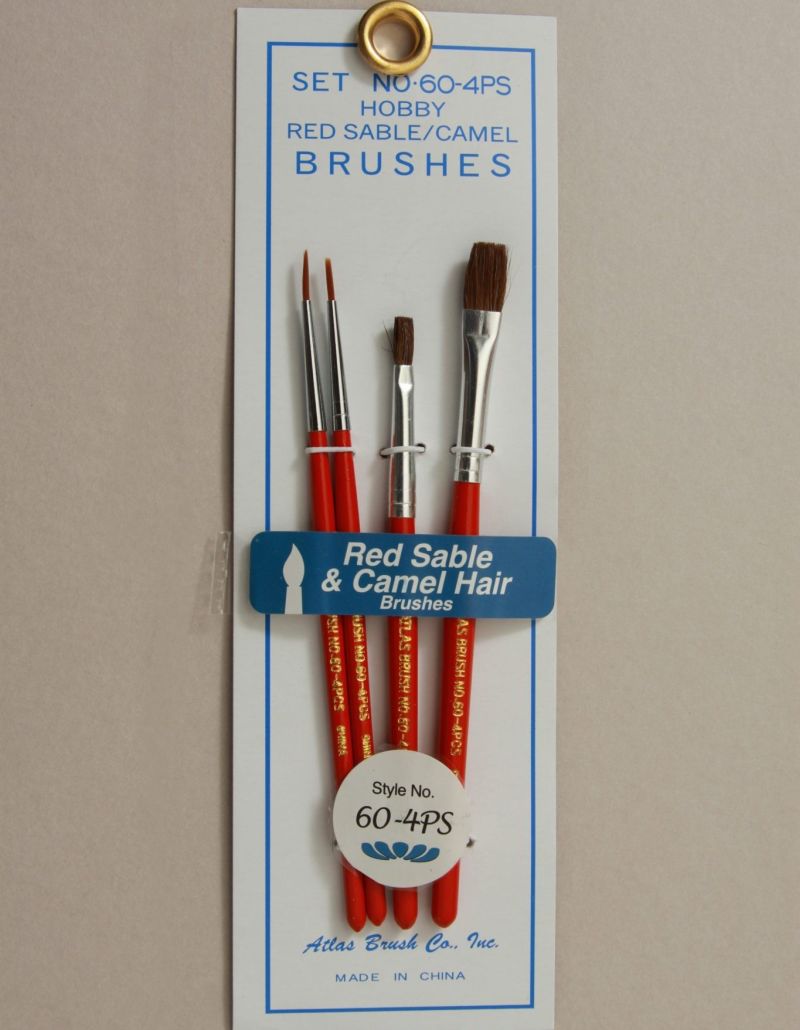 ABS60-4PS Red Sable & Camel Hair Brushes with 2 Flay & 2 Round - 4 Sizes