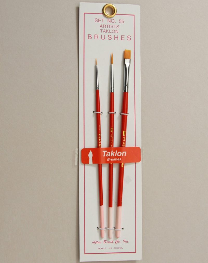 ABS55 Golden Taklon Brush Set with 1-Flat & 10-0 - 3 Sizes