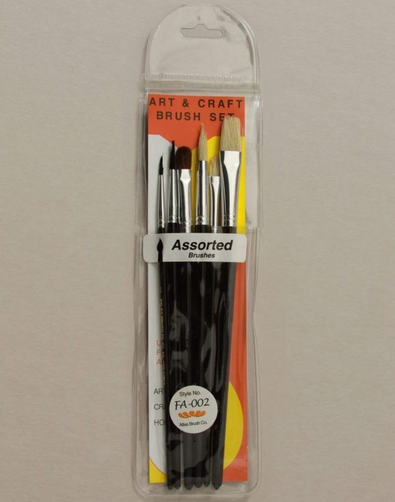 ABSFA-002 China Bristle Camel Hair Brush, 6 Assorted Sizes