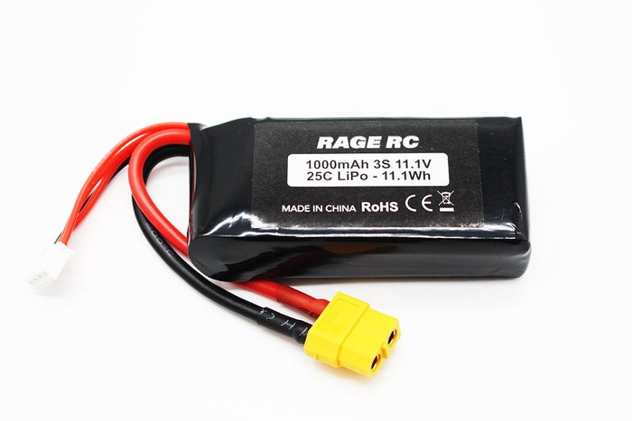 Rage RC RGRB1466 11.1V 3S 400BL 1000mAh LiPo Battery with XT60 Light Wave Connector, Black
