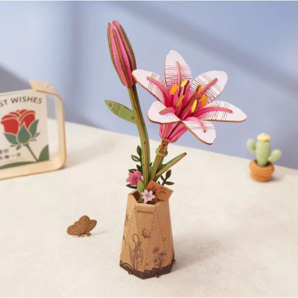 ROETW071 Pink Lily Wood Bloom Craft