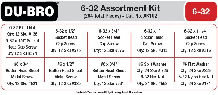 DUBAK102 6-32 Hardware Assortment Kit - 204 Piece