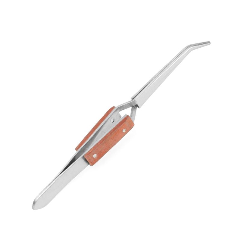 ENK1047-C Curved Wood Handle Soldering Tweezer - Carded