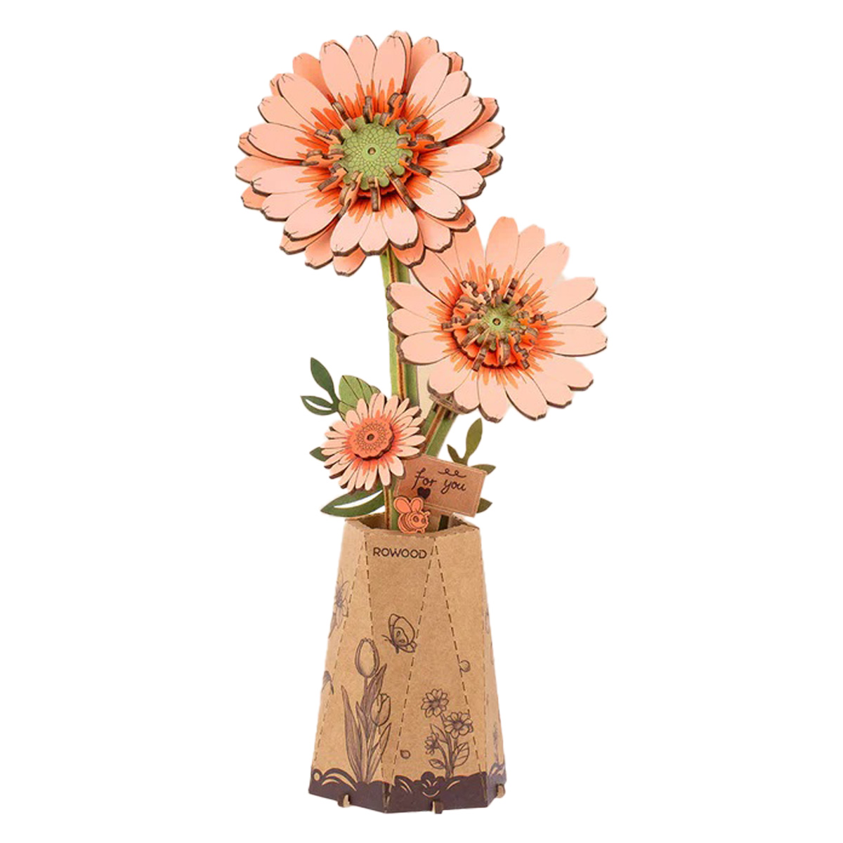 ROETW111 Orange Gerbera Daisy DIY Wooden Flower