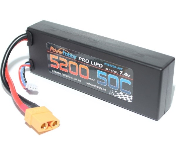5200 mAh 7.4V 2S 50C LiPo Battery with Hardwired XT90