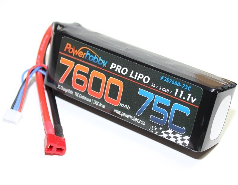 PHB3S760075CDNS 7600mAh 11.1V 3S 75C LiPo Battery with Hardwired T-Plug -  Power Hobby