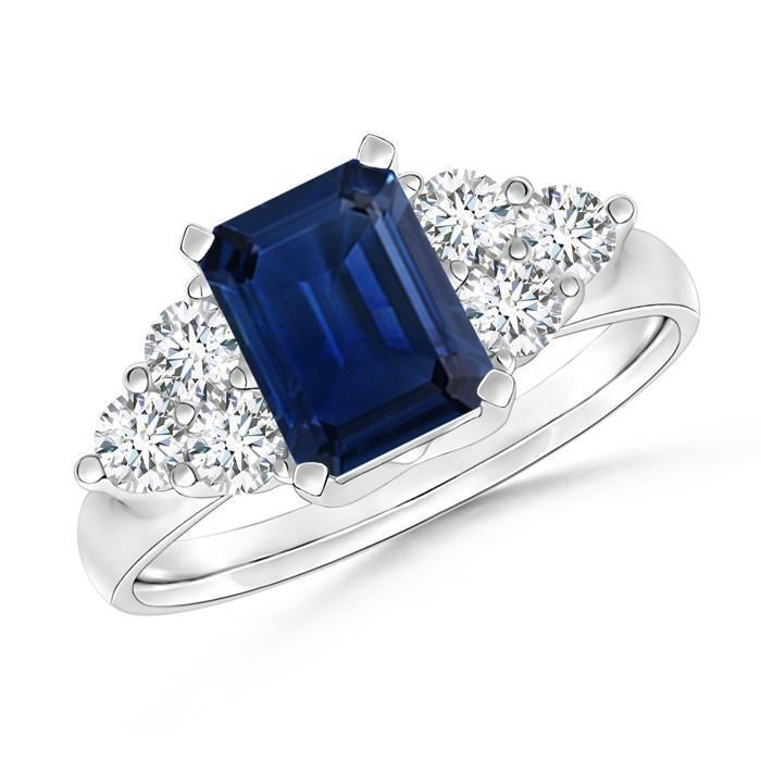 Picture of Harry Chad Enterprises 33966 4 CT Emerald Cut Ceylon Blue Sapphire & Round Cut Diamonds Ring