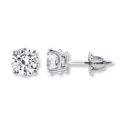 0.90 CT Round Solitaire Diamond Stud Earring - 14K Gold Prong Set