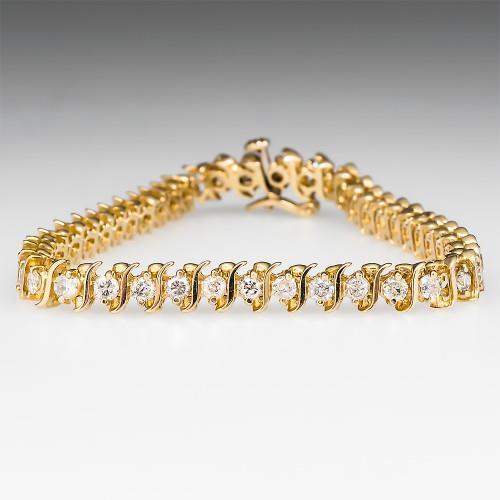 Picture of Harry Chad Enterprises 39805 3.20 CT Yellow Gold S Link Style Round Diamond Tennis Bracelet