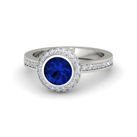 Picture of Harry Chad Enterprises 35996 2.40 CT Round Cut Solitaire with Accent Ceylon Sapphire Diamonds Ring