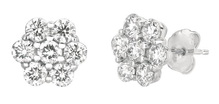 2 CT Round Brilliant Diamond Flower Pushback Stud Earring - Gold 14K, Color G & H - VS2-SI Clarity