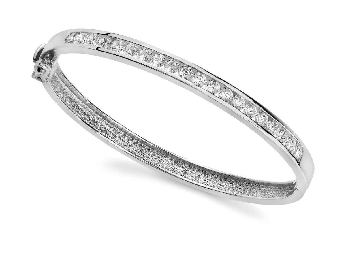 27013 5 CT Channel Setting Round Diamonds Ladies Bangle - White Gold