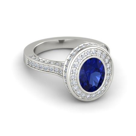 Picture of Harry Chad Enterprises 36119 3.40 CT Bezel Set Ceylon Sapphire & Diamonds Anniversary Ring