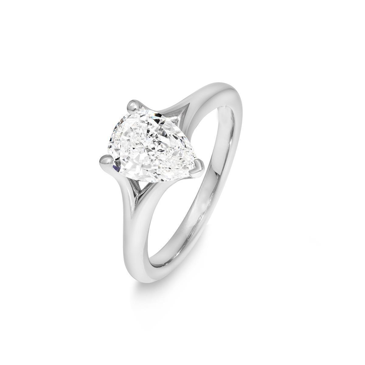 Picture of Harry Chad Enterprises 28767 2 CT 14K White Gold Solitaire Sparkling Pear Cut Diamond Wedding Ring