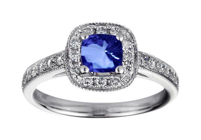 Picture of Harry Chad Enterprises 36728 2 CT 14K Cushion Sri Lanka Blue Sapphire Diamond Engagement Ring - White Gold
