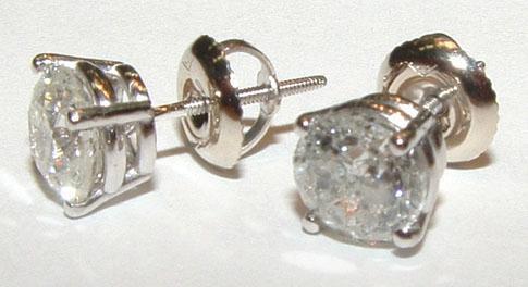 2 CT Diamonds Round Brilliant Diamond Gold Stud Earrings Pair