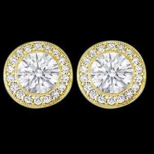 37154 3 CT Round Diamond Stud Earring  Gold Yellow