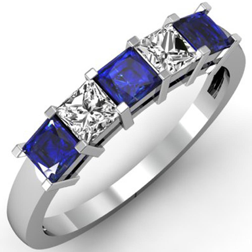 Picture of Harry Chad Enterprises 37344 1.75 CT Princess Cut Ceylon Sapphire Diamonds 5 Stone Wedding Ring