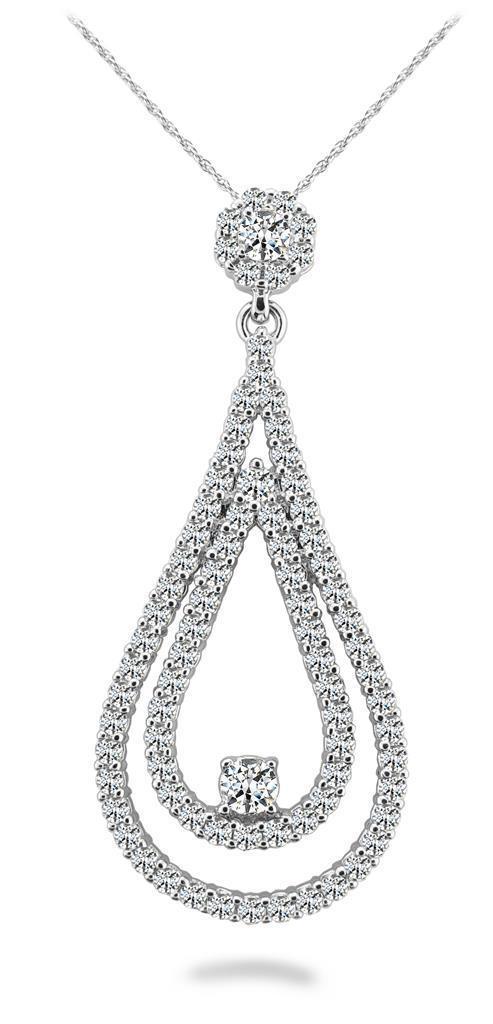 Picture of Harry Chad Enterprises 24103 14.50 CT Double Teardrop Sparkling Round Cut Diamonds Pendant Necklace
