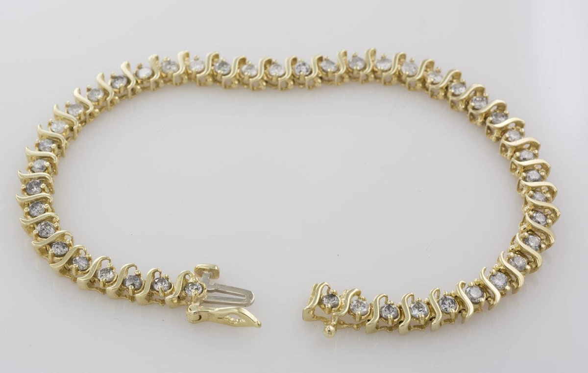 Picture of Harry Chad Enterprises 31786 3.00 CT Small Round Cut Diamonds S Style Bracelet - 14K Yellow Gold