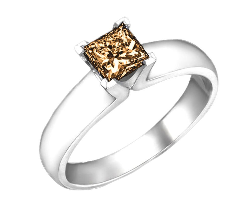 HC10801-6 1 CT Brown Princess Cut Diamond Solitaire Ring Champagne-Brown - VS1 Clarity