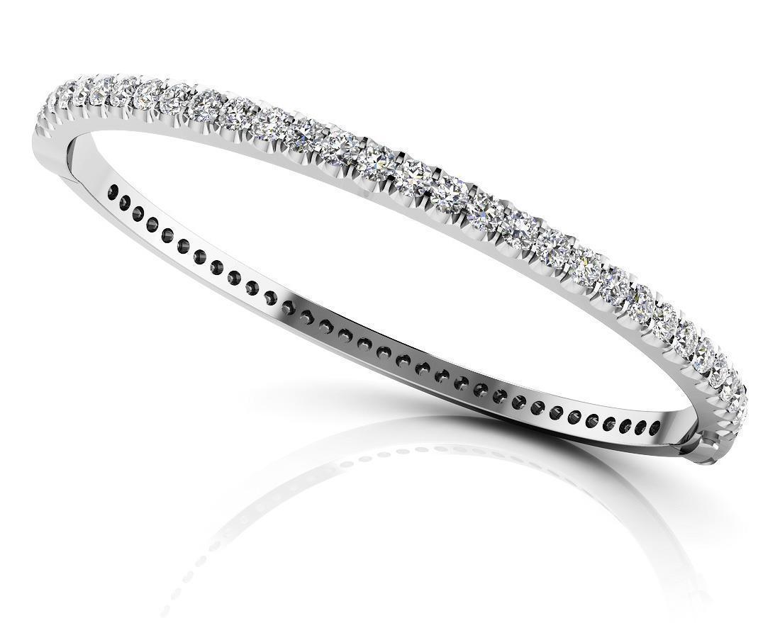 23511 4.80 CT Prong Set Round Cut Diamonds Bangle - 14K White Gold