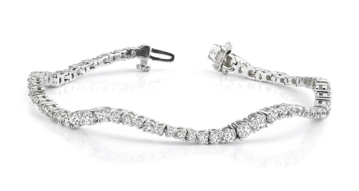 23638 10 CT Round Cut Diamonds 14K White Gold Classic Wave Journey Bracelet