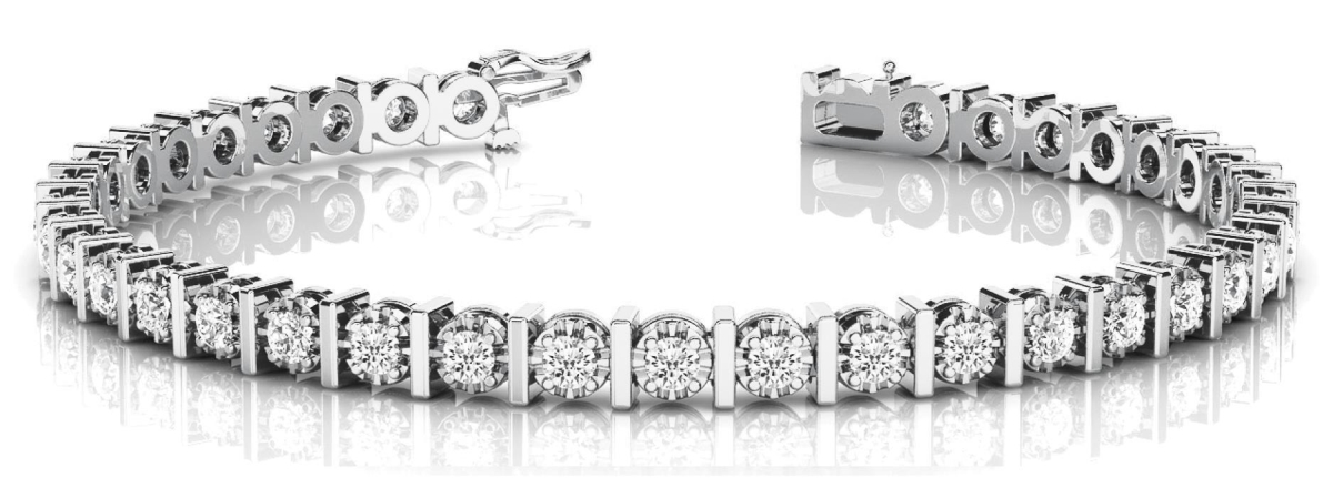 23653 5.70 CT Bezel Set Milligrain Round Diamonds Bracelet - 14K White Gold