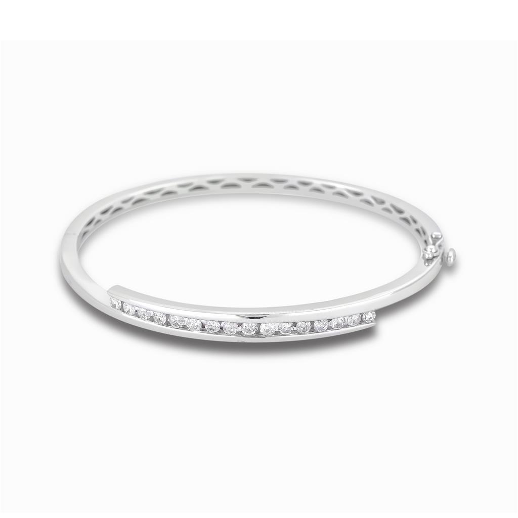 2.40 CT Round Shape Diamonds Women Bangle - 14K White Gold