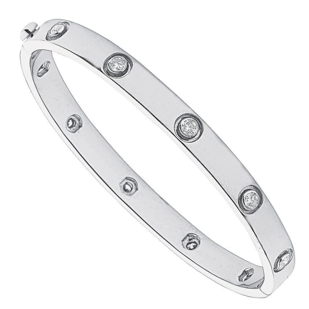 2.5 CT Solid 14K White Gold Round Shape Diamond Bangle