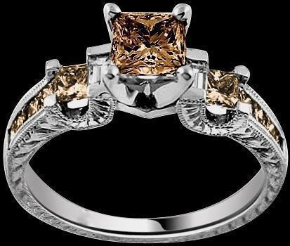 Picture of Harry Chad Enterprises 38761 2.10 CT 3 Stone Style Champagne Brown Princess Diamonds Ring