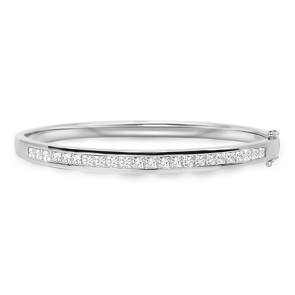 3.45 CT 14K White Gold Lady Princess Cut Diamond Bangle