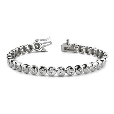 39573 75 CT Round Bezel Set Diamond Solid 14K White Gold Tennis Bracelet