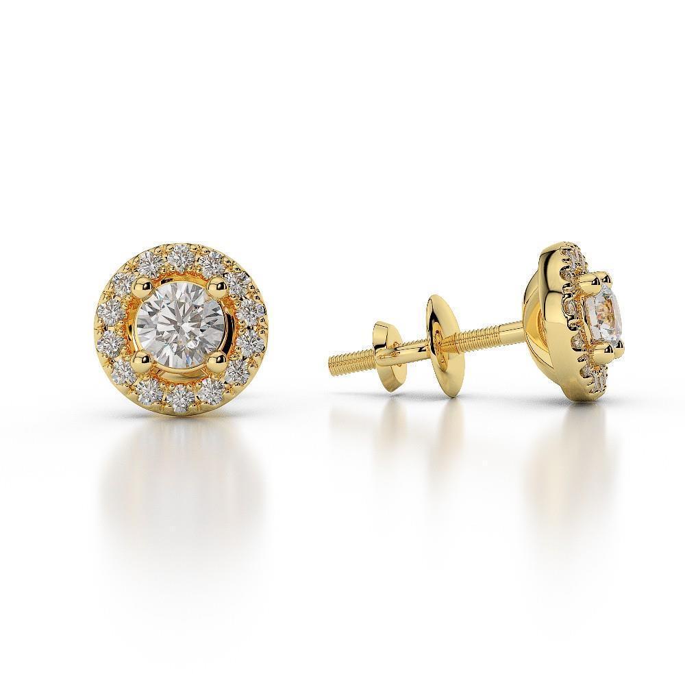 23186 3.40 CT 14K Yellow Gold Brilliant Cut Round Diamonds Studs Earrings